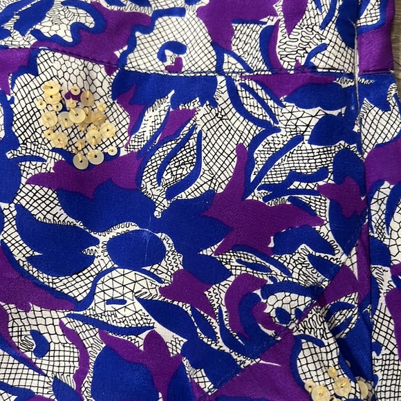 Anthropologie Fei 100% Silk Purple/Blue Floral Pencil Skirt Size 2 - Picture 7 of 12